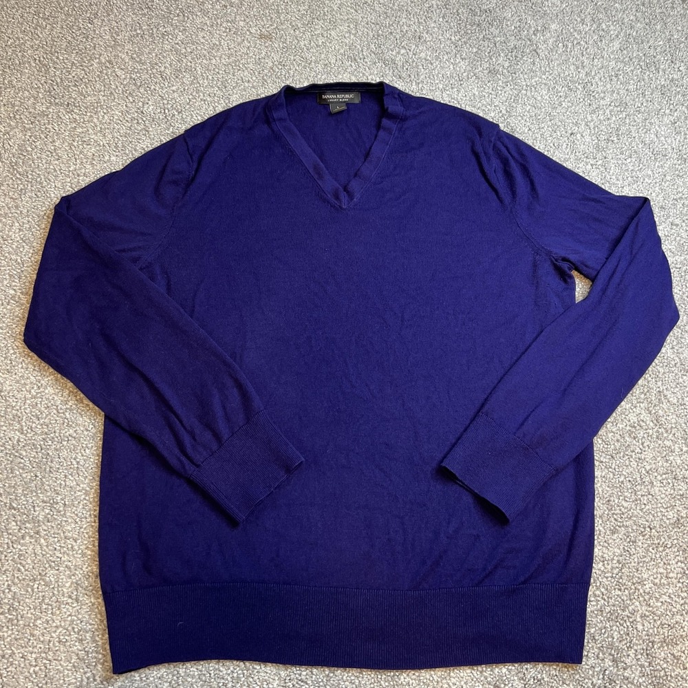 Banana Republic Sweater Mens Large Purple Silk Blend V Neck Pullover Lightweight